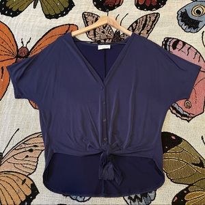 Lavender Field Blue Tie Front Top Size Large